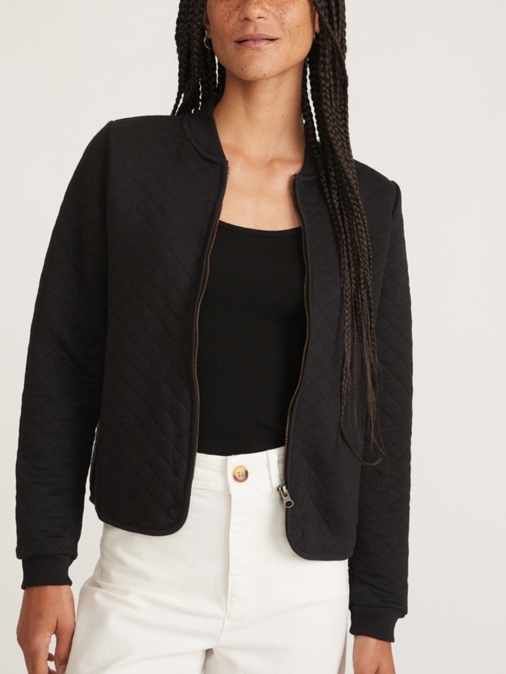 Marine Layer Corbet Black Quilted Bomber with Logo Sz Med NWOT